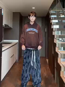 LAVICO [BUY1TAKE2] 3PCS/2PCS/1PC Trendy streetwear letter print waffle pants casual pants for men - lightweight retro straight-leg trousers for spring and autumn #JN01