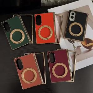 360° Ring Stand Electroplated For MagSafe Magnetic Leather Hinge Full Protection Phone Case For Samsung Galaxy Z Fold 8 Ultra 7