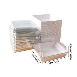 10 Chiếc Hộp Đựng Món Tráng Miệng Bằng Giấy Kraft Có Nắp Đậy Trong Suốt Để Đóng Gói Bánh Donut Kẹo Bánh Quy-Trang Trí Tiệc Sinh Nhật Đám Cưới