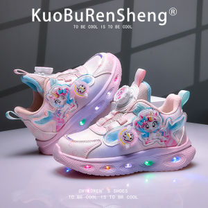 KUOBURENSHENG | Non-slip Soles Leather Unicorn Girl Rotating Buckle Glow Sneakers