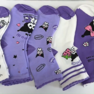 Socks _ Stokin pendek Kuromi kanak kanak lembut bernafas elastik cute cartoon Sock short kids stretchy flexible 兒童酷洛米短襪