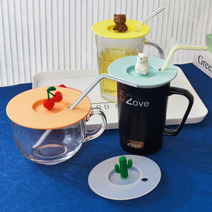 Food-Grade Silicone Cup Lid Dustproof Marble Cup Lid for Milk Tea Cup with Straw Insertion from Mainland China