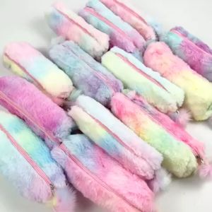 SAMOYED PCCS-L55 Tempat / Kotak Pensil / Alat Tulis / Kosmetik / Dompet Bulu / Beludru Pelangi / Stationery / Pencil / Pen / Cosmetic Case / Box / Pouch Rainbow Plush