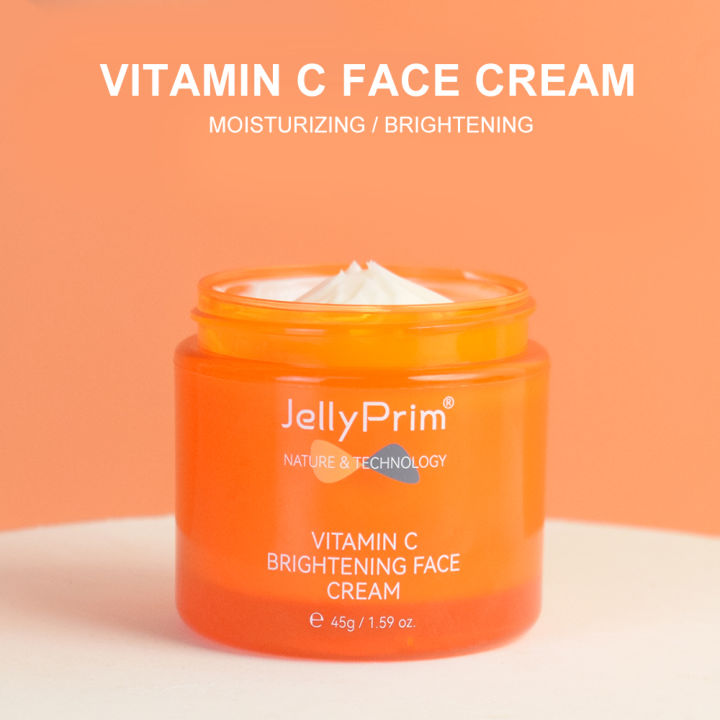 JellyPrim Vitamin C Whitening Face Cream Fading Melasma Dark Spots Acne Marks Moisturiser Non-Greasy Niacinamide Brightening Anti Aging Moisturizing Creams Beauty Skincare 45g