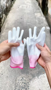 Combo 12 đôi găng tay lao động phủ PU màu hồng găng tay làm vườn size S bao tay bảo hộ lao động