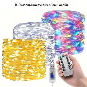 1PC10M100LED USB ทองแดงสายไฟ 8 โหมดรีโมทคอนโทรล เหมาะสําหรับห้องนอน งานแต่งงาน ปาร์ตี้ ตกแต่งวันหยุด