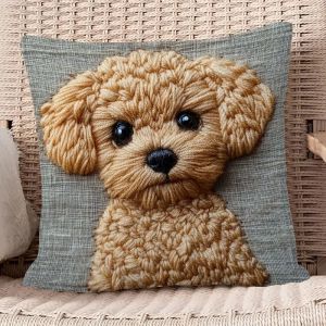 Adorable Curly Puppy Cushion Cover Embroidery-Style Soft and Skin-Friendly Sofa Cushion Cover Bedroom Decorative Pillowcase