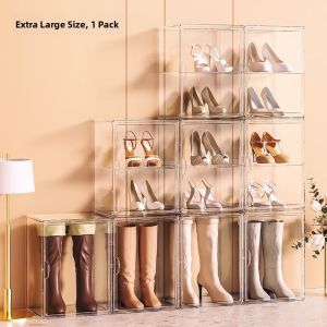 Simple Transparent Dustproof Childrens Shoes Storage Box Drawer Style Shoe Cabinet Flip Cover Magnetic Absorption Shoe Box