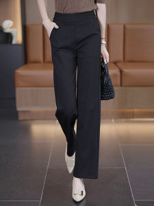กางเกงขายาวทรงหลวมเอวสูง สไตล์เกาหลี กางเกงขายาวทรงหลวมสีดำ กางเกงขายาวทรงตรงลำลองสำหรับผู้หญิง ฤดูใบไม้ผลิและฤดูใบไม้ร่วง