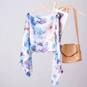 Mùa Hè Mới Chân Váy Voan in Họa Tiết Cổ Tròn Quần Áo Du Lịch Chụp Ảnh Thời Trang Đa Năng Quần Áo Mỏng Chống Nắng