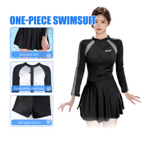 Swimming Suit Women Baju Renang Muslimah Plus size Swimming Wear Long Sleeve Baju Mandi Swim Beachwear Baju Renang 泳衣女 泳衣长袖裙一件式顯瘦