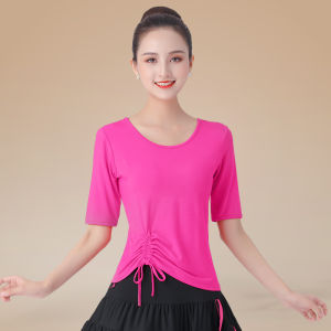 Áo Tập Yoga Nữ Cổ Tròn Tay Dài Mới Thu Đông 2024 Áo Biểu Diễn Khiêu Vũ Ngoài Trời Cho Phụ Nữ Trung Niên
