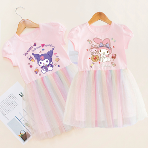 1-8 Tahun Gaun Kuromi Melody untuk Anak Perempuan Pakaian Putri Kuromi Katun untuk Anak Perempuan