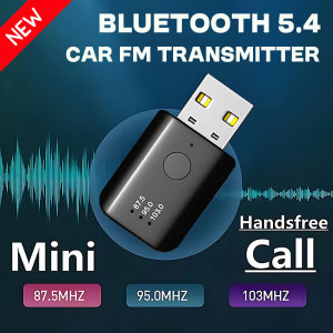 Bluetooth 5.4 FM Transmitter With Mic Handsfree Call USB Wireless Adapter Lossless Stereo Music Audio Receiver For Car FM Radio
