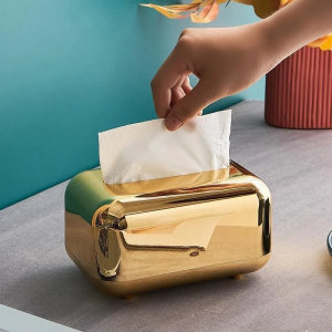 Tissue Boxes Luxury Storage Napkin Holder Kitchen Golden Tissue Box Paper Case Organizer Ornament Craft Desktop Tissue Holder