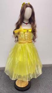 Belle Birthday Party Yellow Princess Costume Dress for Girl Children Clothes Girls Fairy Tale Gown 3 4 5 6 7 8 Years