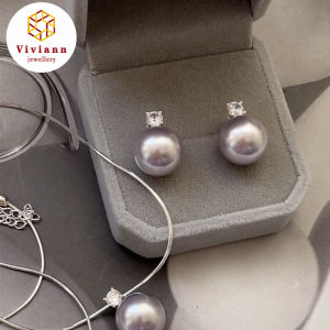 Viviann Original Design Princess Diana Series Zircon Round Bright White Purple Silver Grey Pearl Earrings 925 Silver Pearl Stud Earrings For Woman Korean Jewelry Party Girls Lady Wedding Accessories