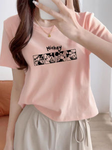 Áo Thun Cotton Tay Ngắn Màu Hồng Mùa Hè Cho Nữ Dáng Rộng Thiết Kế Nhỏ Vai Áo Thun Cotton Tay Lửng Tay Ngắn Thời Trang Mới