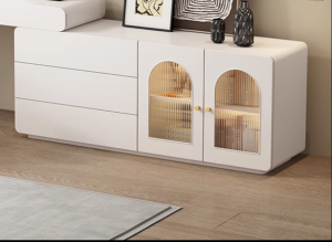 Modern Minimalist Extendable Makeup Desk with Storage Cabinet Bedside Chest of Drawers Creamy Style Furniture Table