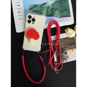 Sweet Cool Mushroom Stand Phone Case with Lanyard Anti-Fall Protection for 15/13 Huawei Mate 60 Pura 70 Nova 12