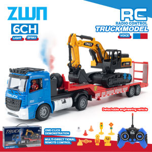 ZWN Remote Control Flatbed Truck Rc Car with Inertia Excavator Detachable Engineering Vehicle with Light Best Gift for Kids