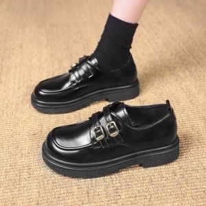 Black Thick Bottom Mary Jane Style Single Shoes for Women Spring 2025 New JK Flats British Style round Toe High Heel PVC Outsole
