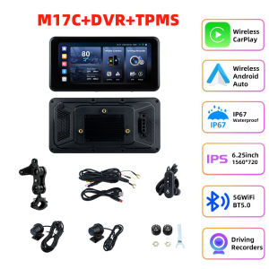 EKIY 6.25 inch Wireless CarPlay Display Screen TPMS DVR Motorcycle Wireless Android Auto Monitor Motorcycle GPS Navigation