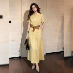 DANTING | French Elegant Yellow Waist-slimming Stylish Dress