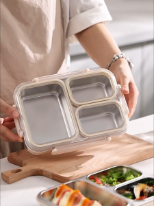 ✨Free Spoon✨Three Slots stainless Lunch Box 1000ml Bento Lunch Box for adult kids Microwaveable Oven Safe No off-flavors