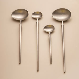 Retro Japanese Style 304 Stainless Steel Western Dinner Spoon Home Use Creative Eating Spoon Soup Spoon Coffee Long Handle Stirring Spoon