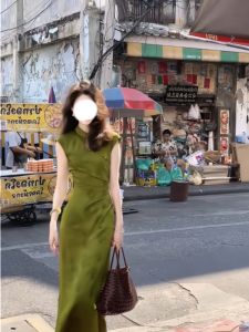 New Chinese Style Long Qipao Dress Women Summer Slimming Vintage Embroidery Stand Collar Slit Skirt Elegant Maxi Gown