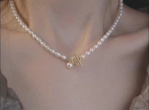 Viviann Original sterling silver High Quality Pearl Necklace OT Button Collar Chain Gentle French Choker Pearl OT Buckle Pendant Necklace Women ashion Jewelry Clavicle Chain For Woman Accessories Wedding Neck Jewelry