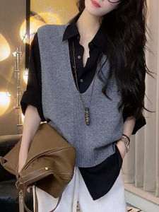 Luxury Fashion New Spring Stylish High-End Knit Vest and Shirt Set