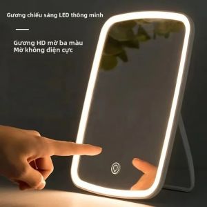 Gương Trang Điểm LED Có Chân Đế - Gương Trang Điểm Có Đèn Cầm Tay Với Màn Hình Cảm Ứng Có Thể Gập Lại Nhỏ Gọn Hình Vuông Dùng Cho Du Lịch