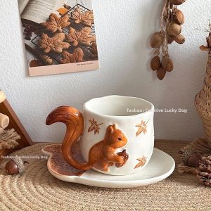 Cute 3D Squirrel Mushroom Ceramic Coffee Cup