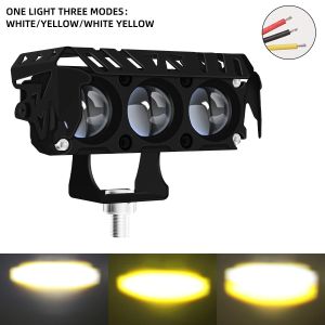 KEVANLY | Motorcycle Headlights White Yellow Dual Color 3 Lens Super Bright Spotlight For Car SUV UTV Trucks Work Lamp
