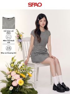 spao | Đầm Hè Không Tay Họa Tiết Caro Dây Nịt Ép Eo