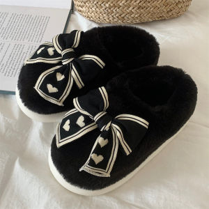 Butterfly Knot Cotton Slippers Womens Warm Home Slippers Plush Winter Booties Sweet Style Indoor Home Shoes Youth Size
