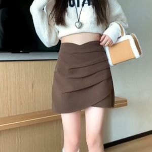 S-3XL new style a-line skirt for women irregular Korean version versatile high-waisted slim pleated suit skirt