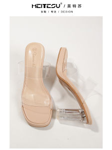 โปร่งแสง รองเท้าส้นสูงคริสตัล ผู้หญิง แพลตฟอร์มกันน้ํารองเท้าส้นสูงเปิดนิ้วเท้า สายคล้อง รองเท้าแตะ ทันสมัย ลำลอง รองเท้า