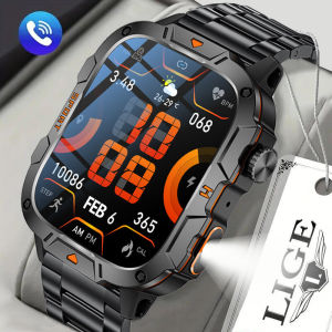 LIGE สมาร์ทวอท์ชออกซิเจนความดันโลหิตของผู้ชายแบบสัมผัสเต็มรูปแบบ Jam Tangan Kebugaran นาฬิกาผู้ชายทะมัดทะแมงไฟฉาย LED กันน้ำสำหรับแอนดรอยด์ IOS