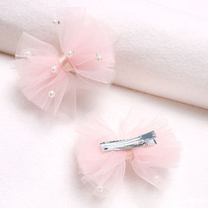 2 ชิ้น Puffy ตาข่ายคลิปผมฟองน่ารักหวานสีชมพู Pearl Bow Barrettes สําหรับเด็กผู้หญิงเด็กเล่น Headwear อุปกรณ์เสริม