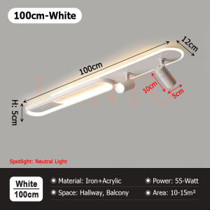 LANTU Modern 100cm LED Ceiling Light with Spotlight Tricolor Lamp for Hallway Balcony Foyer Cloakroom Study Room