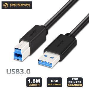 USB 3.0 Cable A Male to B Male 1.8m SuperSpeed Data Transfer Cable for Scanner Printer Desktop External Hard Drive Docking Station Durable Fast Charging Cable