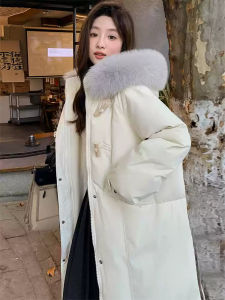 Womens Mid-Length down Cotton Jacket Thickened Knee-Length Winter Coat Korean Style Fashionable Outerwear with Hood