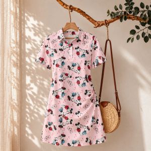 Disney | Womens Disney Mickey Mouse Print Polo Collar Dress Casual Short Sleeve 2026 Elegant Gown Party Fashion Clothes for Ladies New