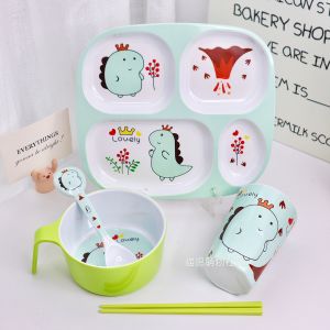 Dinosaur Childrens Bowl Set with Handle Anti-Fall Anti-Scald Home Dining Bowl Kindergarten Kids Use Heat Resistant Matryoshka