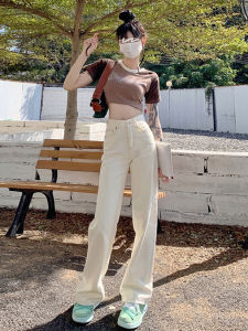 กางเกงยีนส์ทรงตรงเอวสูง Little Bee สำหรับผู้หญิง สีม่วงอ่อน สไตล์อเมริกัน กางเกงขายาวทรงหลวม ทรงสลิม ฤดูใบไม้ผลิ 2025