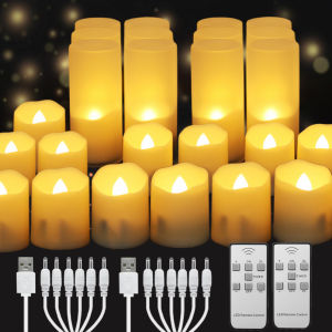 เทียนวอเตอร์แบบไร้เปลวไฟแบบชาร์จไฟได้พร้อมรีโมทจับเวลาไฟ LED ชาสั่นไหวพร้อมสายชาร์จ USB เทียนคริสต์มาสไฟฟ้า