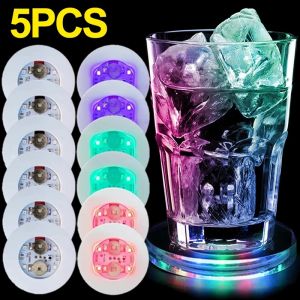 5/1pcs Luminous Wine Liquor Bottles Coaster Cup Glowing Pad LED Coaster Lamps for Xmas Bar KTV Wedding Party Drink Cups Decor
